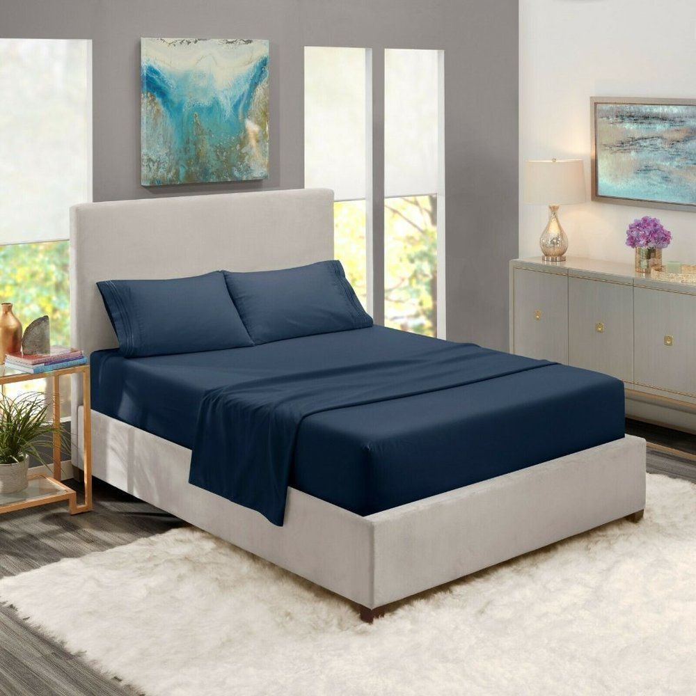 Navy Egyptian Comfort Bed Sheets 4 Piece! Sale!